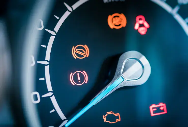 A car displaying warning lights