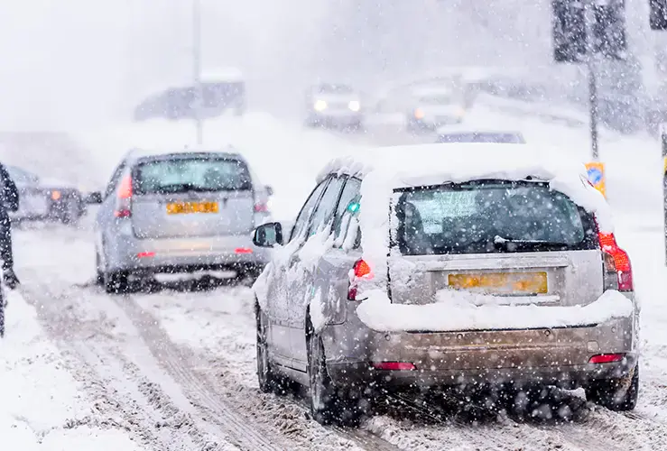 Driving on a snowy road