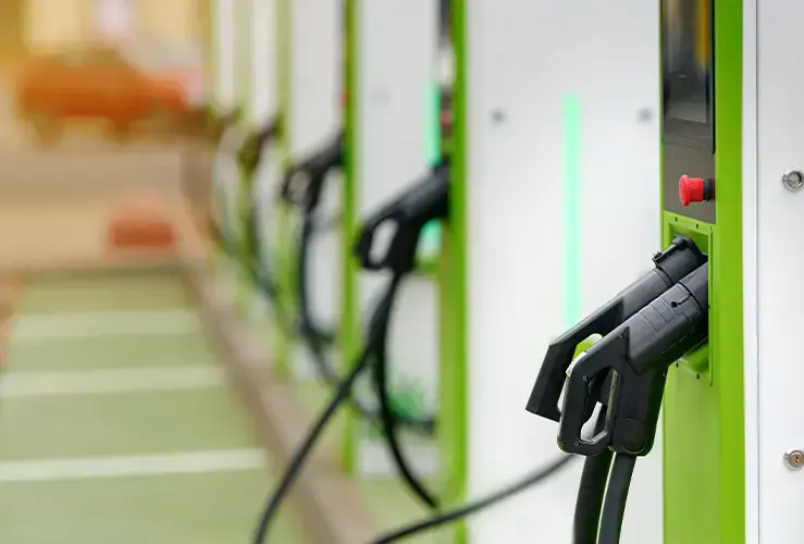 A row of EV chargers