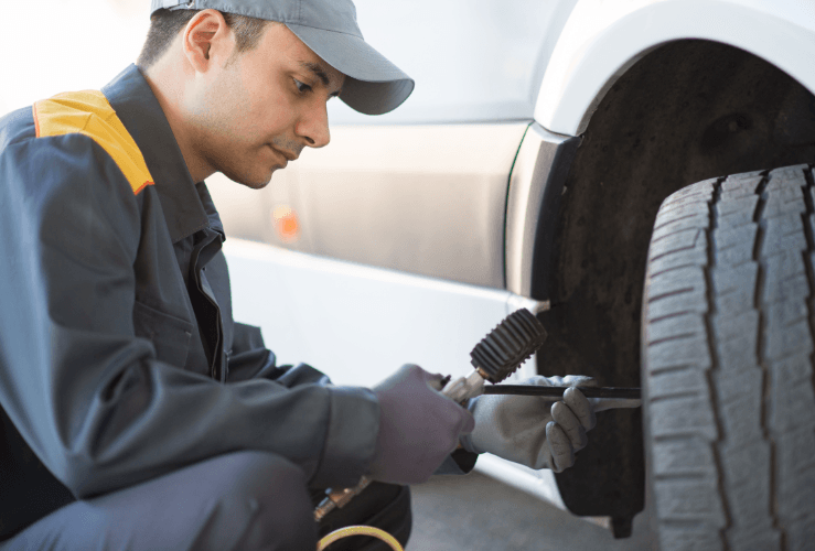 Checking tyre pressure of fleet vehicle