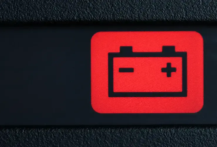 Battery warning light on a car dashboard