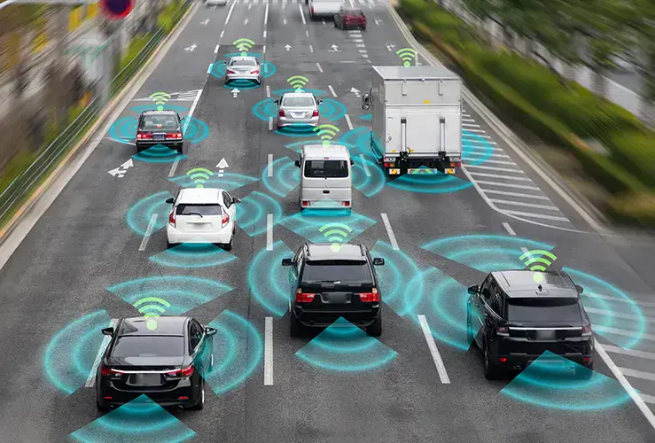 A concept showing cars sensing each other on the road