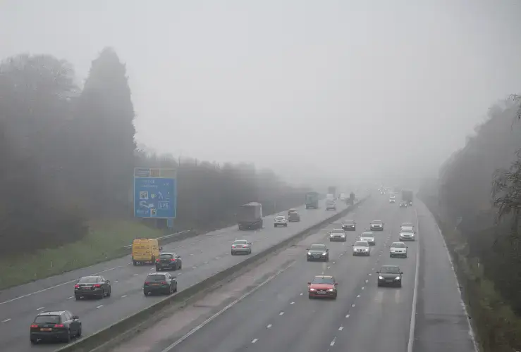 Foggy driving conditions on UK Motorway