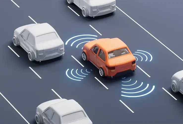 A car sensing other cars on the road
