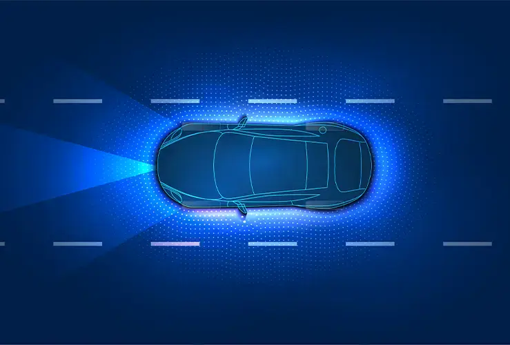 A car driving down a road